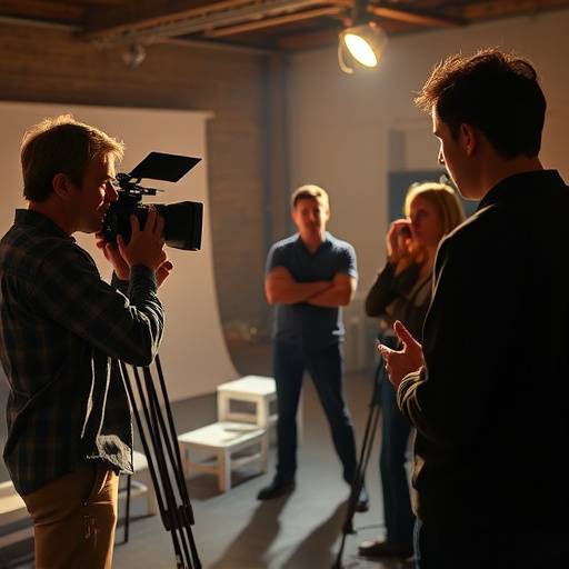 Directing Workshop: Students practicing directing techniques with actors on set.