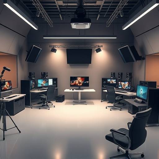 Editing suite with computers and equipment